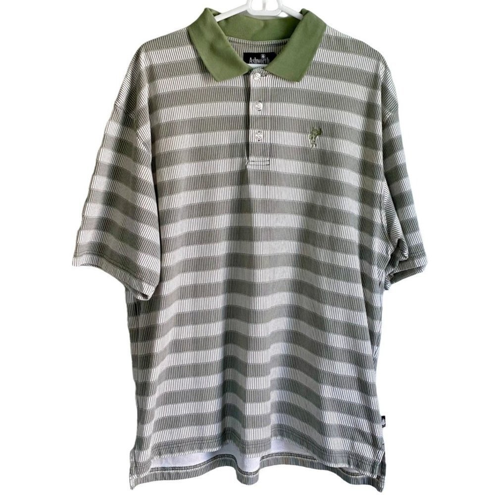 Ashworth Dry Tech Green White Striped Mens Polo Shirt XL